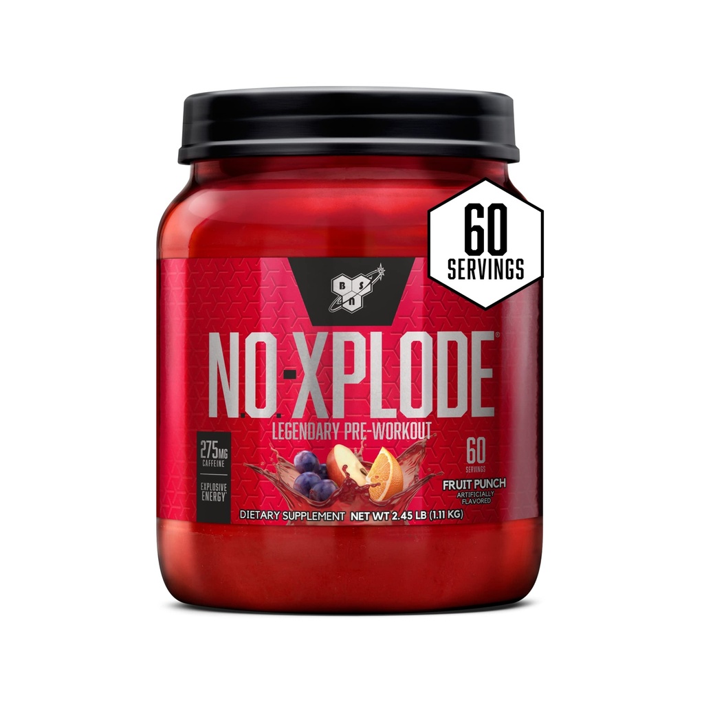 BSN N.O.-XPLODE συμπλήρωμα προ προπόνησης με Creatine, Beta-Αλανίνη, και την ενέργεια, Punch φρούτα, 60 μερίδες, 2,45 λίρες (Packaging May Vary)