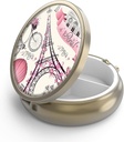 Pill Case Pill Box with Mirror Retro 3 Compartment Small Pill Case for Purse or Pocket Bronze Small Roud Pill Box or Vitamins, Fish Oil, Supplements, Pill Containe Travel Gifts（Paris Eiffel Tower）