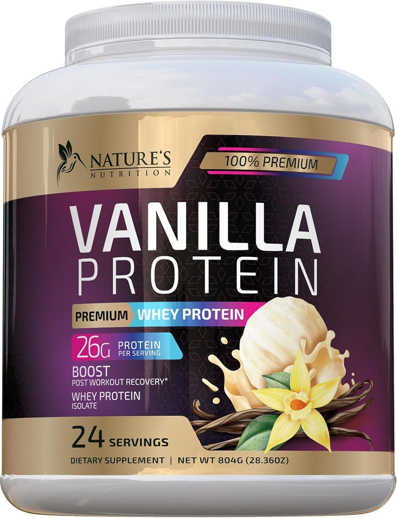 Whey Protein Powder 26g - Whey Isolate Protein for Muscle Growth Support, Vanilla Ice Cream - Premium Whey Powder for Fast Absorbing and Easy Digesting for Men and Women, Gluten Free - 24 Servings
