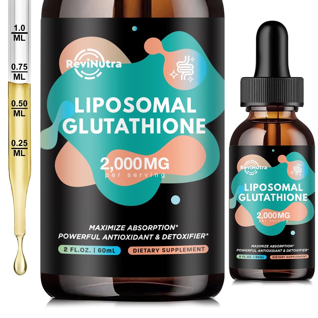 Liposomal Glutathionone συμπλήρωμα - 2000mg Glutathione Υγρές σταγόνες με βιταμίνη C, Κουρκουμίνη & Trans-Reεσβερατρόλη - Ισχυρό αντιοξειδωτικό για το ανοσοποιητικό, την υγεία του δέρματος, τη γήρανση Άμυνας & Detox ήπατος - 2 Fl Oz