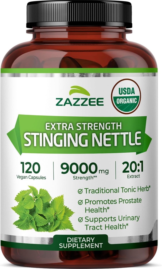 Zazzee USDA Organic Stinging Nattle 20:1 Extract, 9000 mg Δύναμη, 120 Vegan Κάψουλες, 4 μήνες προσφοράς, συμπυκνωμένο, Standardized 20X Extract, Certified Organic, 100% χορτοφάγοι, όλα φυσικά, μη ΓΤΟ