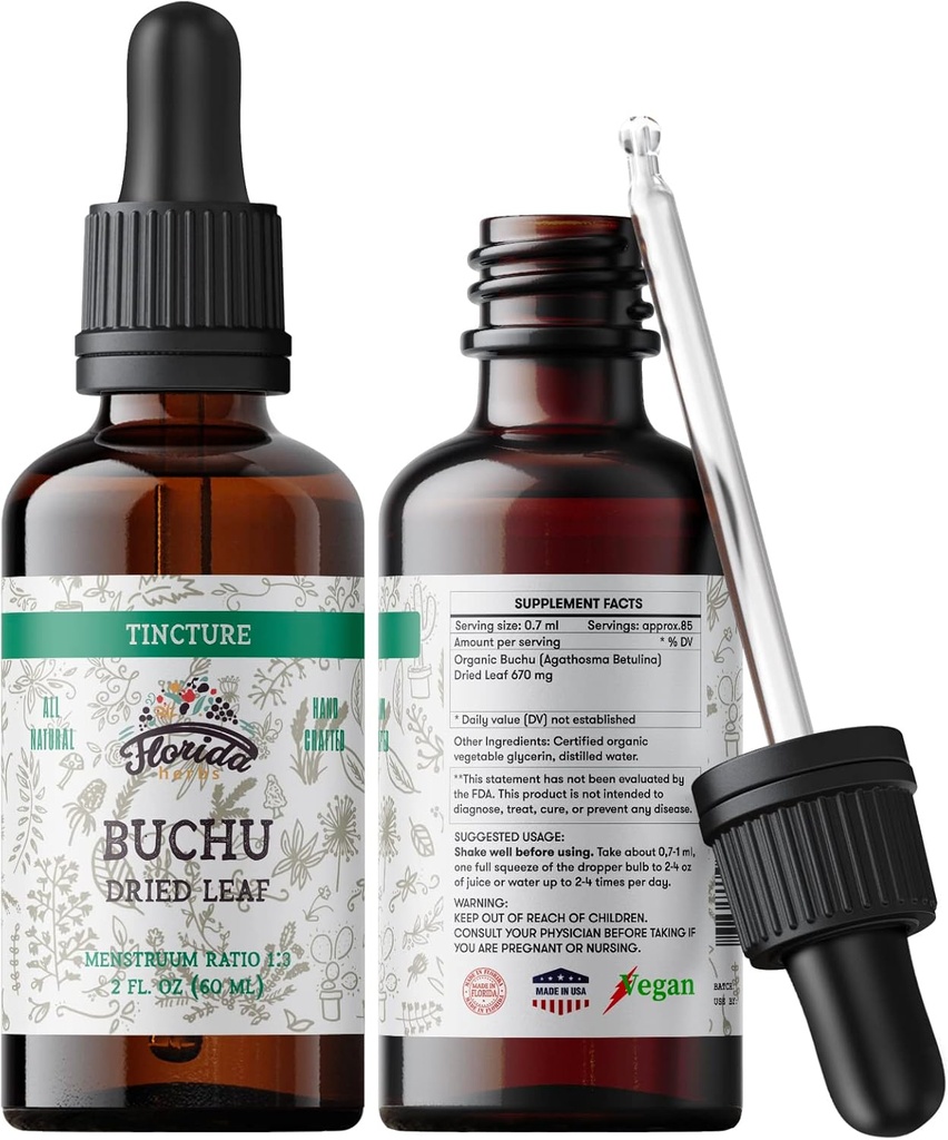 Buchu Tincture, Βιολογικό εκχύλισμα Buchu (Agathosma Betulina) Αποξηραμένο συμπλήρωμα υγείας φύλλων, μη ΓΤΟ σε ψυχρής συμπίεσης οργανική γλυκερίνη λαχανικών 2 oz, 670 mg