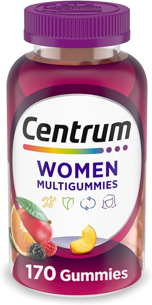Centrum MultiGummy Gummy Multivitamin για γυναίκες, Multivitamin/Πολλαμινικό συμπλήρωμα με βιταμίνη D3, Β Βιταμίνες και Αντιοξειδωτικά, Ποικίλες Γεύσεις Φρούτων - 170 Count