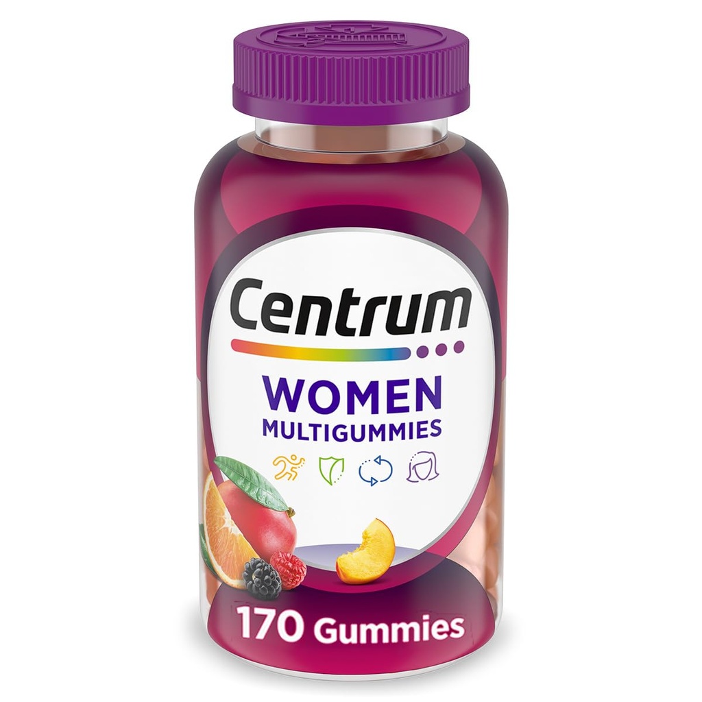 Centrum MultiGummy Gummy Multivitamin για γυναίκες, Multivitamin/Πολλαμινικό συμπλήρωμα με βιταμίνη D3, Β και Αντιοξειδωτικά, Ποικιλόμορφη Γεύση Φρούτων - 170 Count