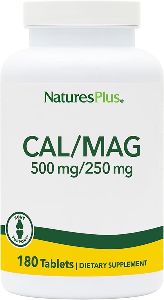 NaturesPlus Cal/Mag - 180 Vegetarian Tablets - 500 mg Ασβέστιο, 250 mg Μαγνήσιο - Υποστηρίζει την παραγωγή ενέργειας και τη συνολική ευεξία - 180 εξυπηρετεί