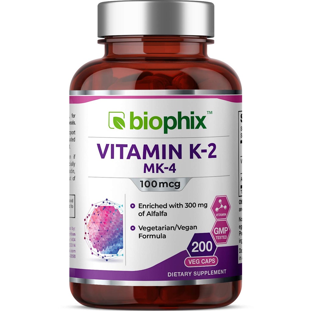 biophix Βιταμίνη K2 MK-4-100 mcg 200 Caps με Alfalfa - Υποστηρίζει Ισχυρά Οστά Ανοσοποιητική Υγεία