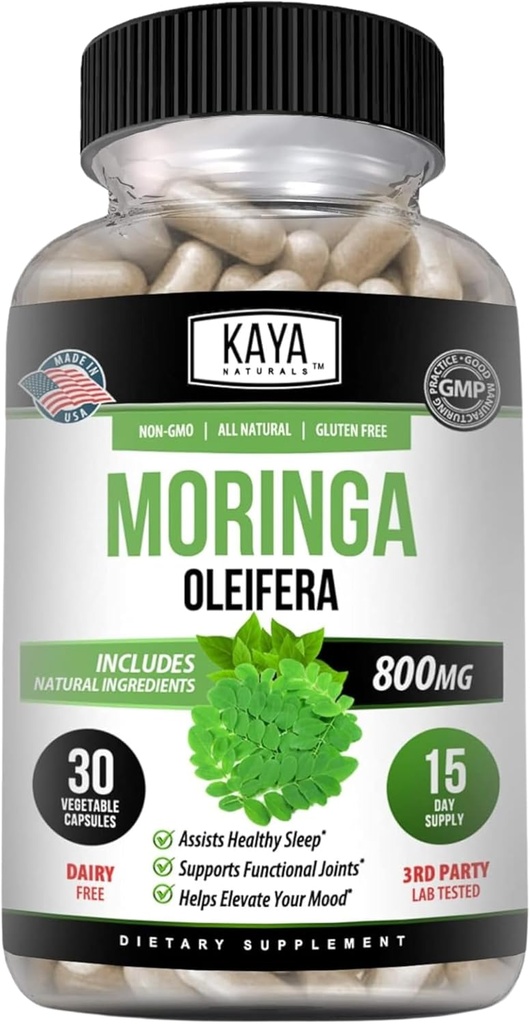 Kaya Naturals Moringa Leaf Extract - Συμπληρωμένο συμπλήρωμα τροφίμων πράσινου - καθαρό δέντρο θαύμα Moringa - Ενίσχυση της ενέργειας φυσικά - θρεπτικό Πυκνό βιταμίνες για ενήλικες - 30 Veggie Count
