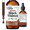 Wild & Organic Black Walnut Tincture - Καθαρίστε το Detox με Black Walnut Hull Extract - Βότανο συμπλήρωμα για Gut Detox Cleanse και Digestive Well-Being - Vegan, Ζάχαρη & Αλκοόλ - 2 fl oz
