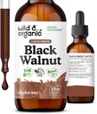 Wild & Organic Black Walnut Tincture - Καθαρίστε το Detox με Black Walnut Hull Extract - Βότανο συμπλήρωμα για Gut Detox Cleanse και Digestive Well-Being - Vegan, Ζάχαρη & Αλκοόλ - 2 fl oz