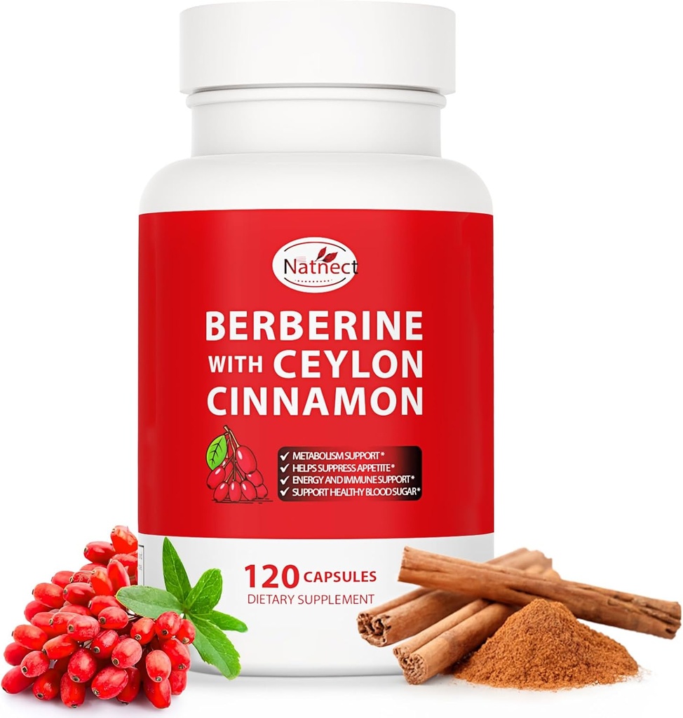 Συμπλήρωμα βερβερίνης με Ceylon Cinnamon, Licorice Extract, Berberine 6X για Υγιεινή Διαχείριση Βάρος, Μεταβολισμός και Ανοσολογική Υποστήριξη (120 Κάψουλες)