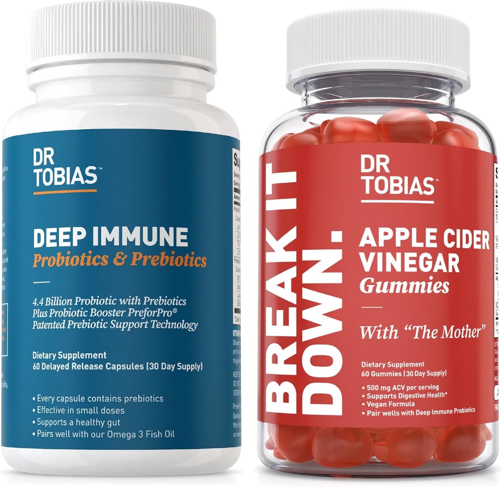 Dr. Tobias Deep Immune Probiotics & Prebiotics and Apple Cinegar Vummys, υποστηρίζει Digestive Health, Gut Immune Function, Cleanse & Detox για άνδρες & γυναίκες με 4.4. Δισεκατομμύρια CFU & Η Μητέρα