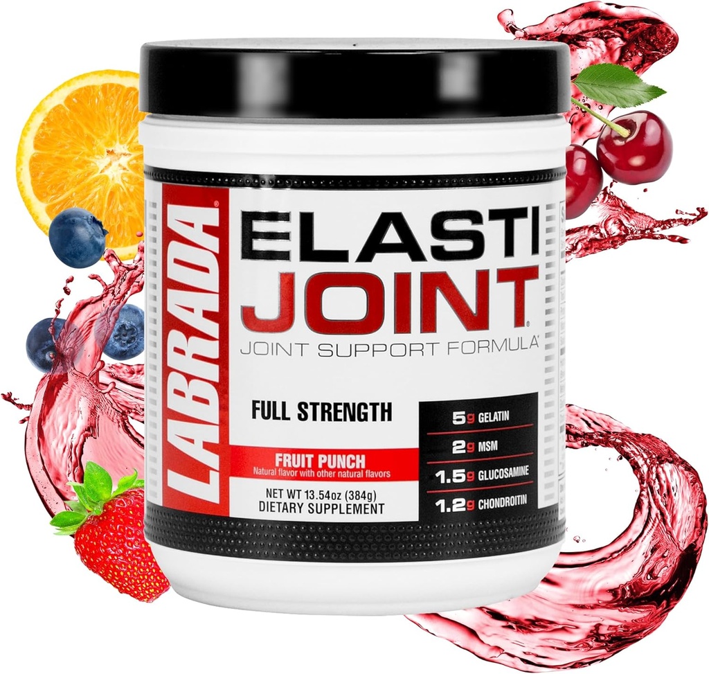 Διατροφή Labrada Elastijoint, Fruit Punch, Γλυκοσαμίνη Κοινή Υποστήριξη συμπλήρωμα σκόνης για άνδρες και γυναίκες, Συμπλήρωμα υγείας με MSM, Γλυκοσαμίνη Chondroitin MSM - Χωρίς γλουτένη