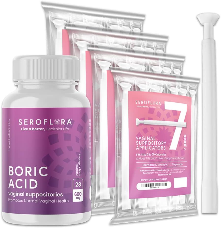 Seroflora Boric Acid Κολπικά Υποθετικά 600 mg + Υποθετικοί Εφαρμογείς Δέσμη - Κολπική Υγεία pH Ισορροπία για τις γυναίκες - Βοηθά τον έλεγχο Κολπικό Οδο (28ct)