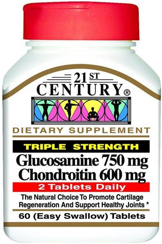 21ος αιώνας Γλυκοσαμίνη 750 mg & χονδροϊτίνη 600 mg - Τριπλή Δύναμη - 60 δισκία, Συσκευασία των 2