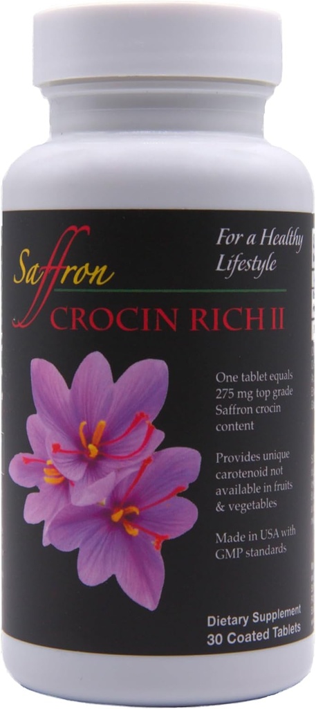 Crocin Rich II – 25 mg Crocin υψηλής καθαρότητας, Key Saffron Active – Made in USA – Υποστηρίζει Κοινή, Motor & Γνωστική λειτουργία, Sciatic Comfort, Balance & Brain Clarity – 30 Tablets