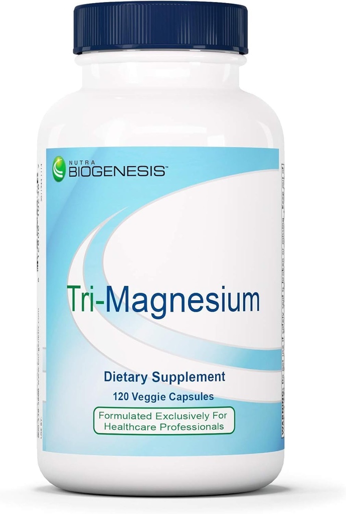 Nutra Biogenesis Tri-Magnesium - Τρίκλινο σύμπλοκο μαγνησίου, συμπλήρωμα υψηλής απορρόφησης με Κιτρικό, Κακό & Οξείδιο για Οστέινο, Μυς & Δόντια Υποστήριξη, 3 σε 1 Φόρμουλα για Γυναίκες & Άνδρες - 120 Κάψουλες