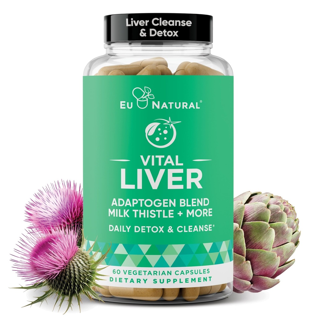 Vital Liver Cleanse Detox & Repair - 9-in-1 Liver Support Supplement - Milk Thistle, Artichoke Extract, Turmeric, Adaptogens - Optimal Liver Function and Digestive Health - 60 Vegetarian Soft Capsules