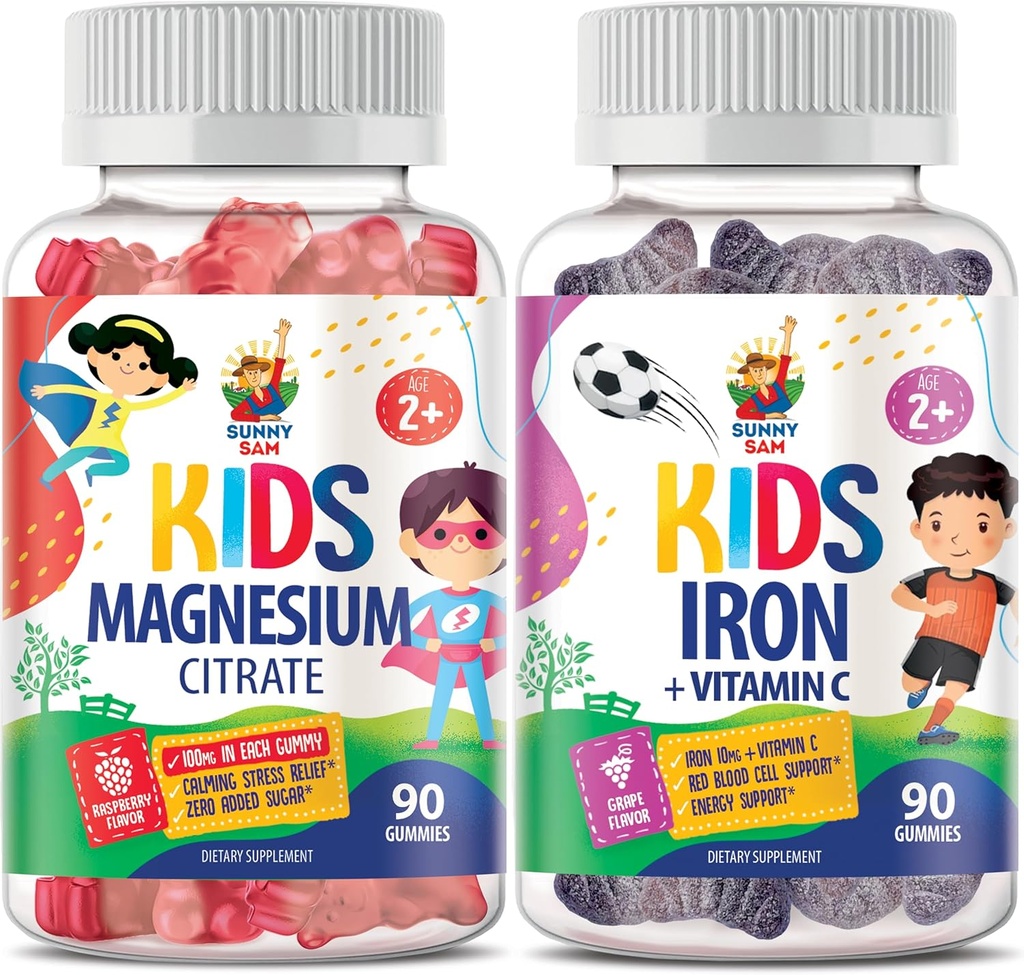 SUNNY SAM Iron Gummies for Kids & Magnesium Gummies for Kids & Adults - 100mg - Ήρεμη Μάσα Μαγνησίου