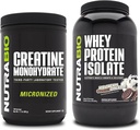 NutraBio Creatine Monohydrate, Unflavoured, 500g και Whey Protein Isolate, Ice Cream Cookie Dream, συμπλήρωμα Bundle - μυϊκή ενέργεια, Lean μυϊκή ανάπτυξη, ανάκτηση, και δύναμη