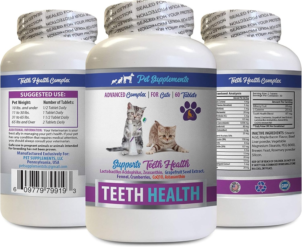 Bad Breath cat Treats - CAT Teeth Health - Advanced Mouth Health Complex - Immune Boost - βιοτίνη για γάτες - 1 φιάλη (60 δισκία)