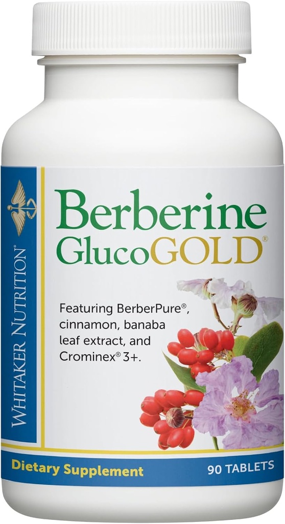 Whitaker Berberine GlucoGold συμπλήρωμα με 1500 mg ανά ημέρα BerberPure Berberine, συμπυκνωμένη κανέλα, Crominex Chromium και εκχύλισμα φύλλων Banaba (90 δισκία)