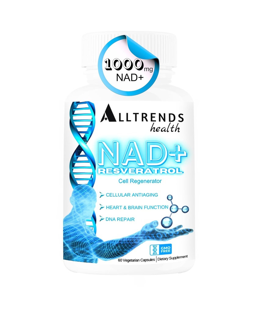 ALLTRENDS Health NAD Supplement 1000mg |Resveratrol 500mg |TMG Trimethylglycine 500mg |Vitamins for Cell Regeneration, Heart & brain Function, DNA Repair, Longevity, Energy & Oxidative Stress | 60Caps