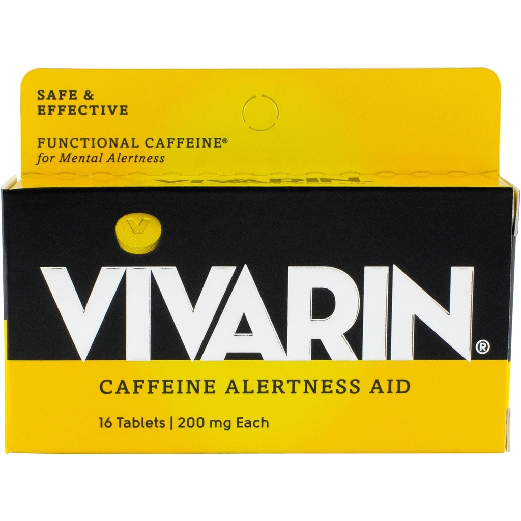 Vivarin, χάπια καφεΐνης, 200mg καφεΐνη σε κάθε δισκίο, Ασφαλώς και αποτελεσματικά σας βοηθά να μείνετε ξύπνιοι, βοήθεια εγρήγορσης, συμπλήρωμα ενέργειας, 16 δισκία - 1 συσκευασία