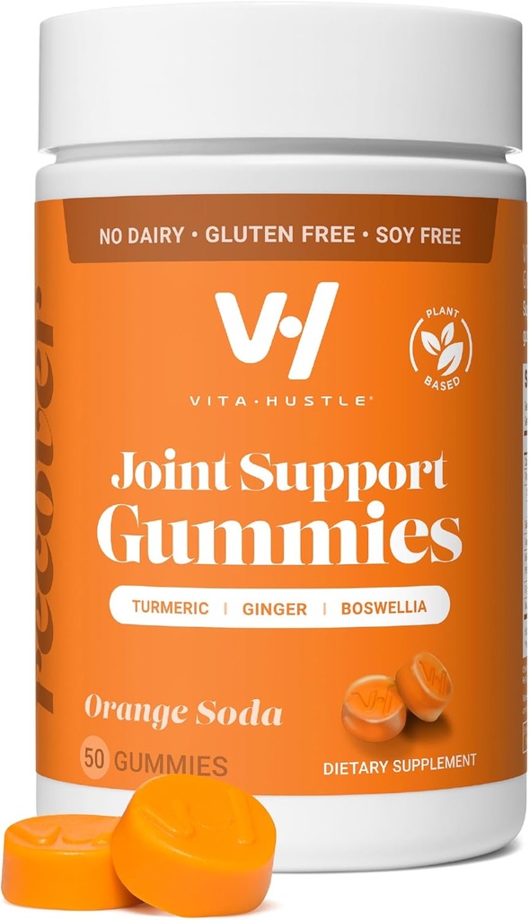 VitaHustle Turmeric Ginger Gummies, αποκατάσταση μυών, χαμηλή ζάχαρη, Vegan, χωρίς γλουτένη, μη ΓΤΟ, Πορτοκαλί Γεύση, 50 κόμης