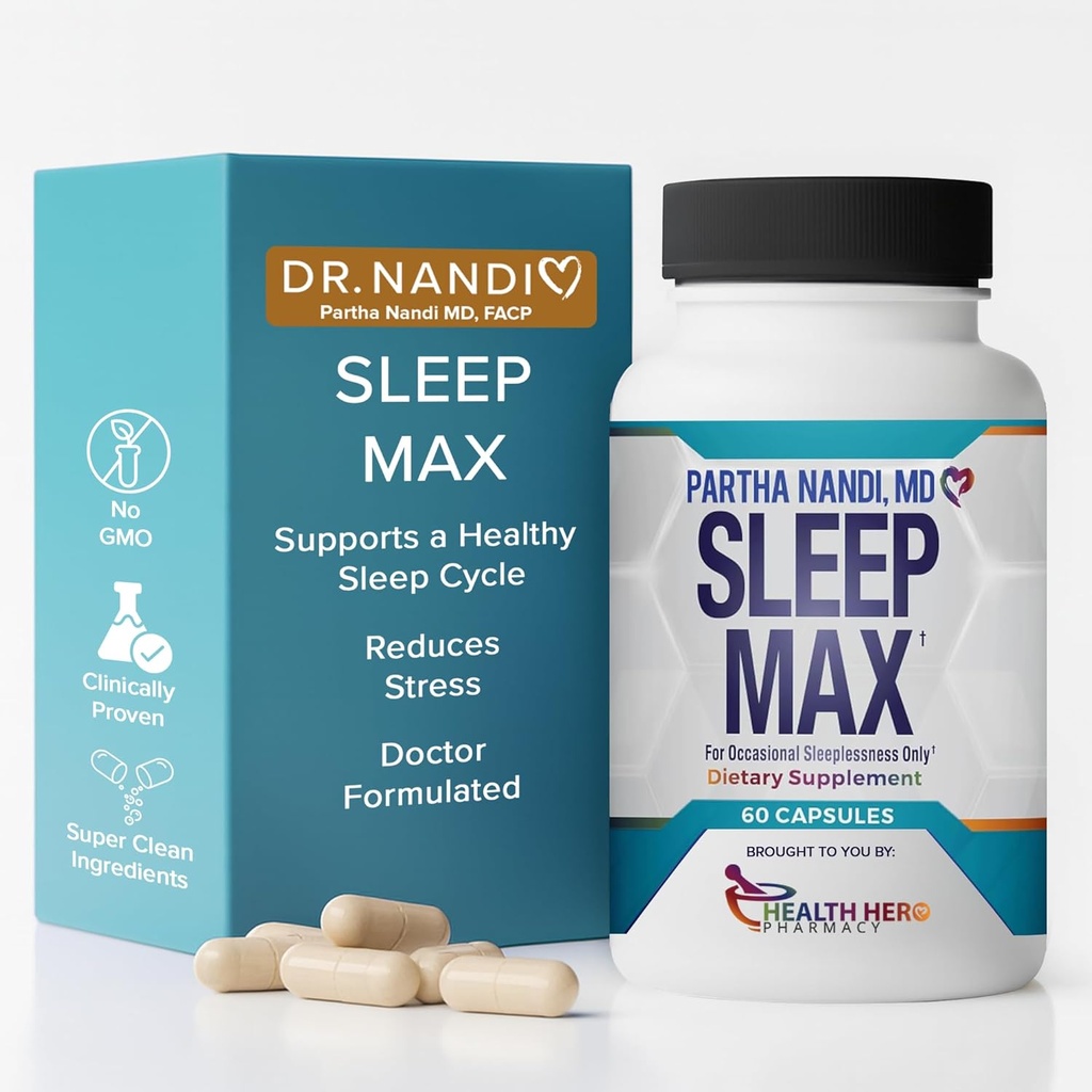 Nandi’s Sleep Max Natural Sleep Aid – Μαγνήσιο, GABA, 5-HTP & Taurine – REM Sleep & Deep Sleep Supplement Χωρίς μελατονίνη – Μη-Habit Forming Vegan Herbal Sleep Aid – Μη-GMO – 60 κάψουλες
