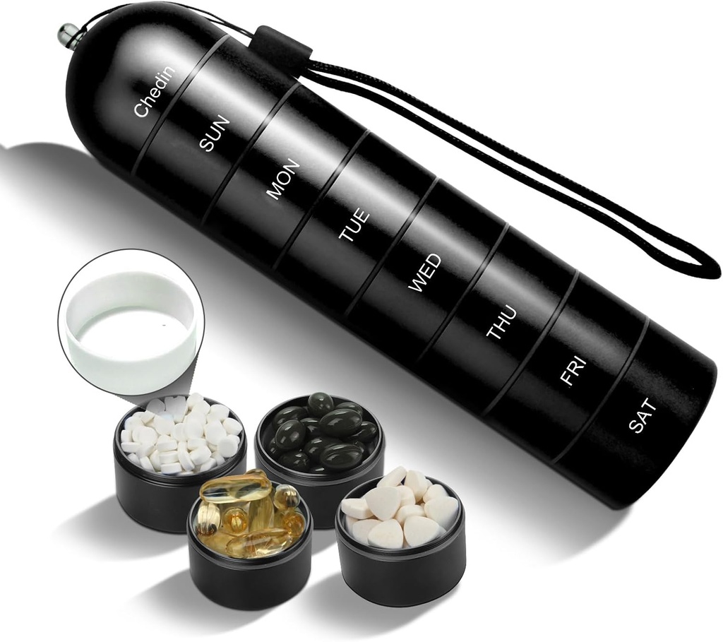 Εβδομαδιαία Διοργανώτρια Χάπια, 7 ημέρες επιπλέον μεγάλη θήκη χαπιών, Δοχείο, Αδιάβροχο και μεγάλο διαμέρισμα για την εκμετάλλευση συμπληρώματα, βιταμίνες, ιχθυέλαιο και ιατρική (μαύρο)