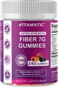 Vitamatic Prebiotic Fiber Gummies for Adults, 7G Extra Strength, Zero Sugar Added, 240 Pectin Based Gummies, Digestive Health & Regularity Support