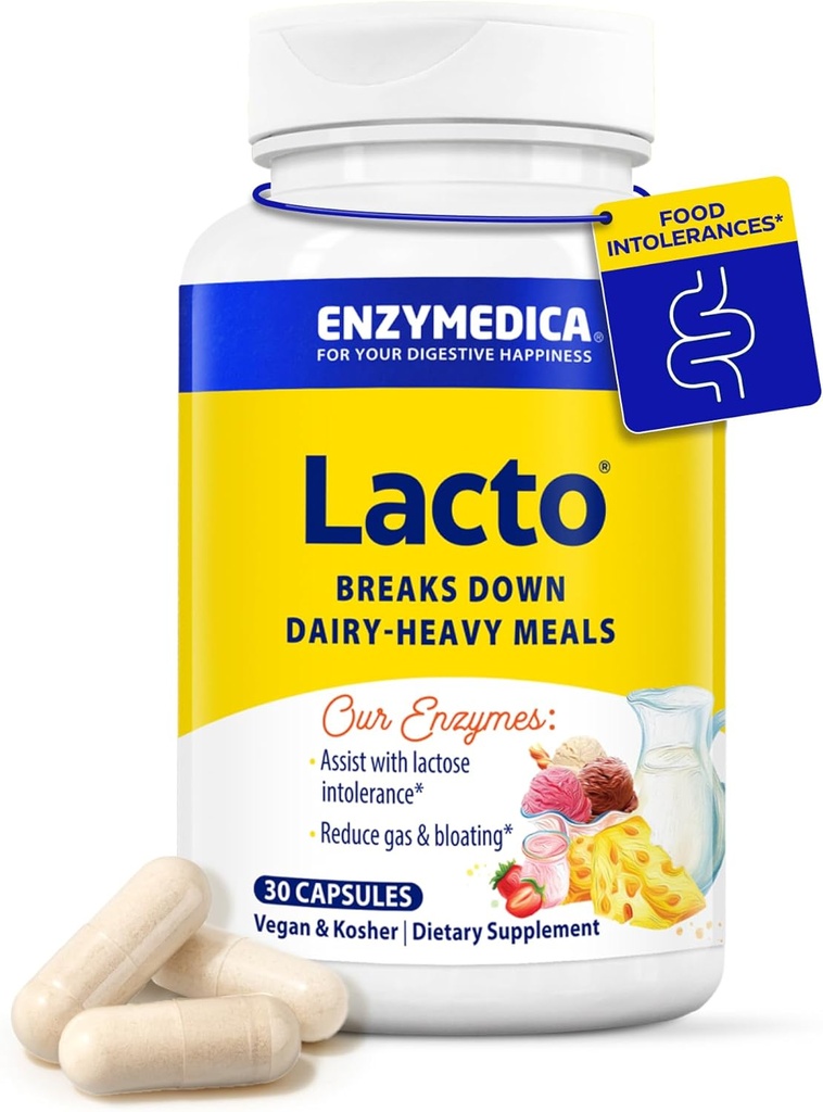 Enzymedica Lacto, Advanced Lactase Pills for Dairy Support, Helps Break Down Λακτόζη, Καζεΐνη & Λιπαρά, Dairy Relief Pills, Vegan, 30 Κάψουλες