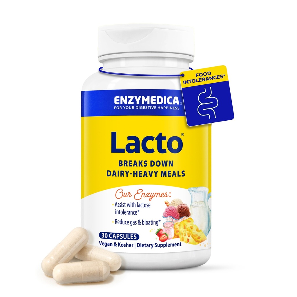 Enzymedica Lacto, Advanced Lactase Pills for Dairy Support, Helps Break Down Λακτόζη, Καζεΐνη & Λιπαρά, Dairy Relief Pills, Vegan, 30 Κάψουλες