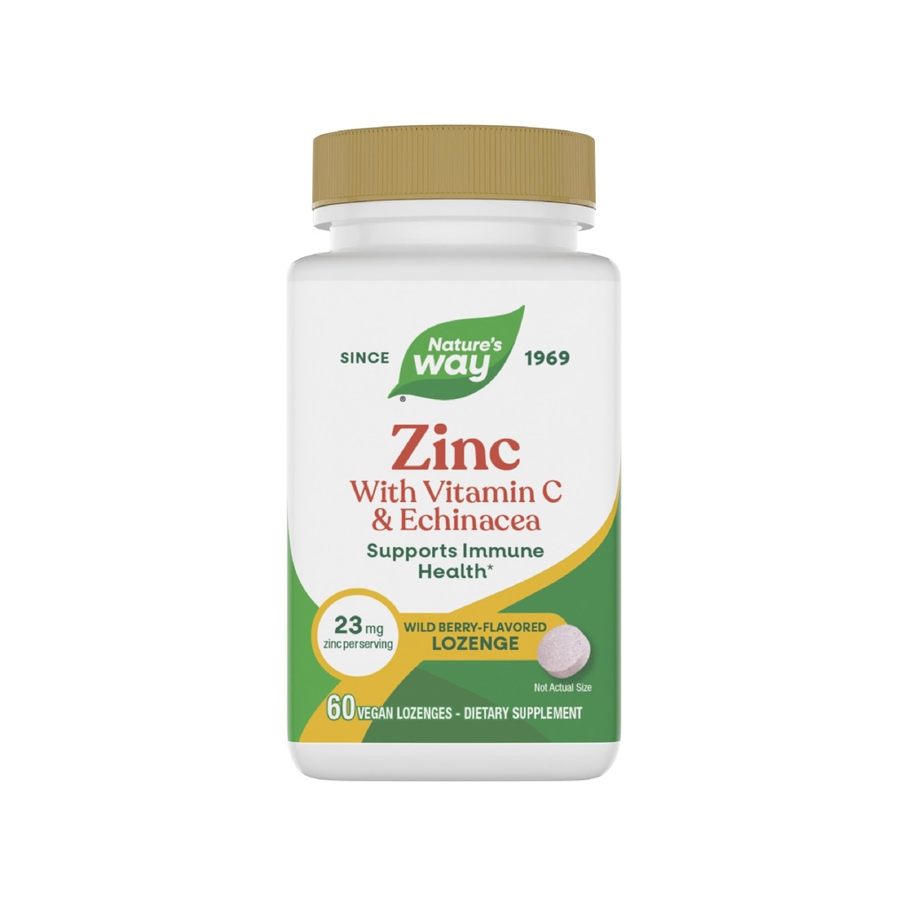 Τρόπος της φύσης Zinc Lozenges με βιταμίνη C & Echinacea, συμπληρώματα ψευδαργύρου για άνδρες και γυναίκες, ανοσοποιητική υποστήριξη *, Wild Berry Flavor, 60 Lozenges (συσκευασία Μαΐου Vary)