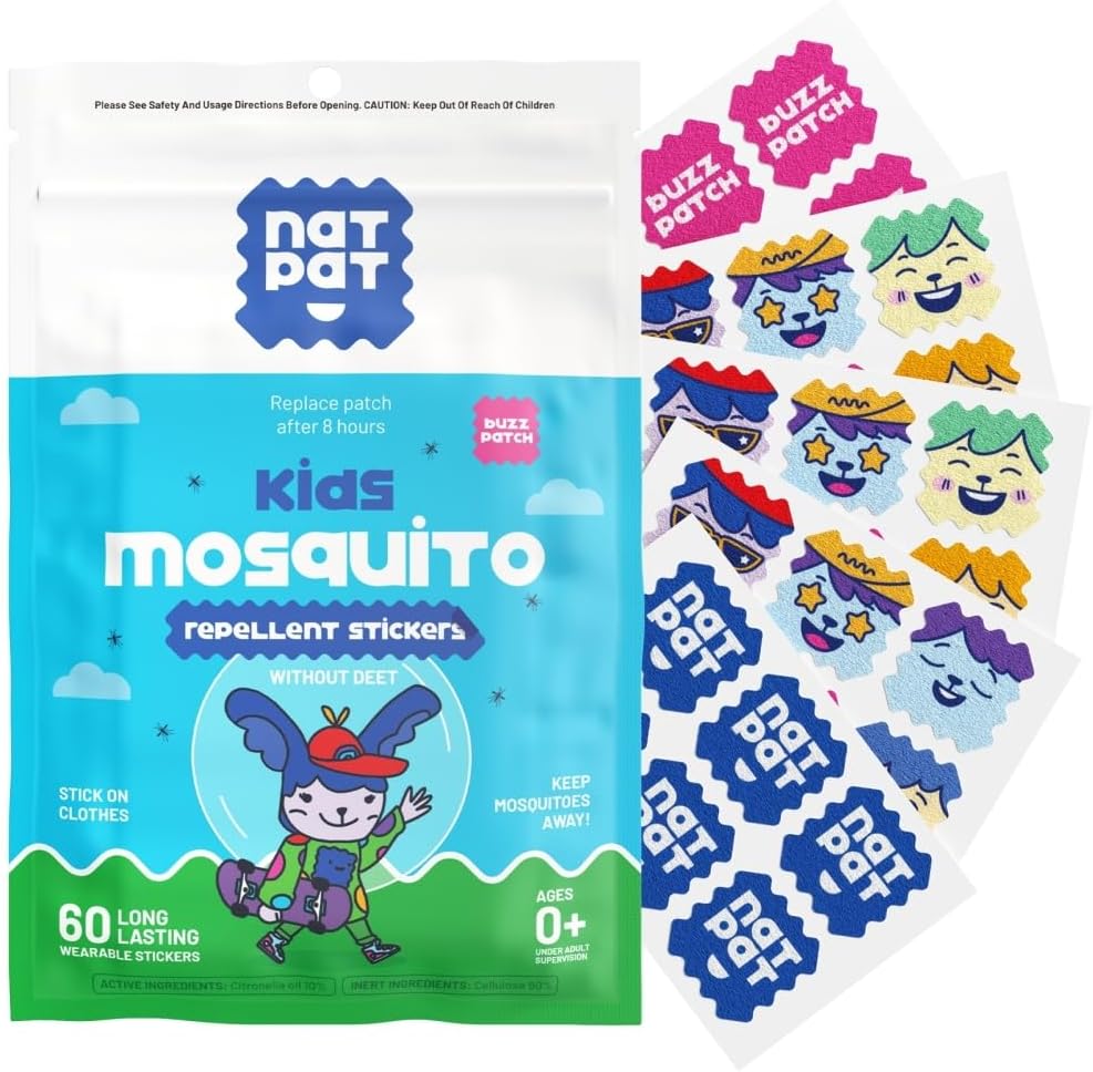 NATPAT Buzz Patch Mosquito Patch Stickers για παιδιά - Φυτά που βασίζονται συστατικά, μη-Τοξικά - Το αρχικό Όλα φυσικό Citronella Αιθέριο Έλαιο Insect Patch, DEET Δωρεάν, για Toddlers, Παιδιά (60 Pack)