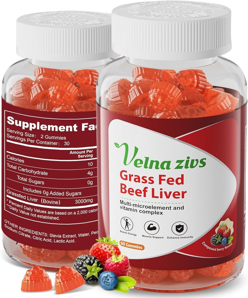 Κρέας Fed Beef Liver Gummies, Organic Grassfed Beef Liver Supplements for Women, Boost Energy and Immunity, Non-GMO, Gluten Free, 60 Counts