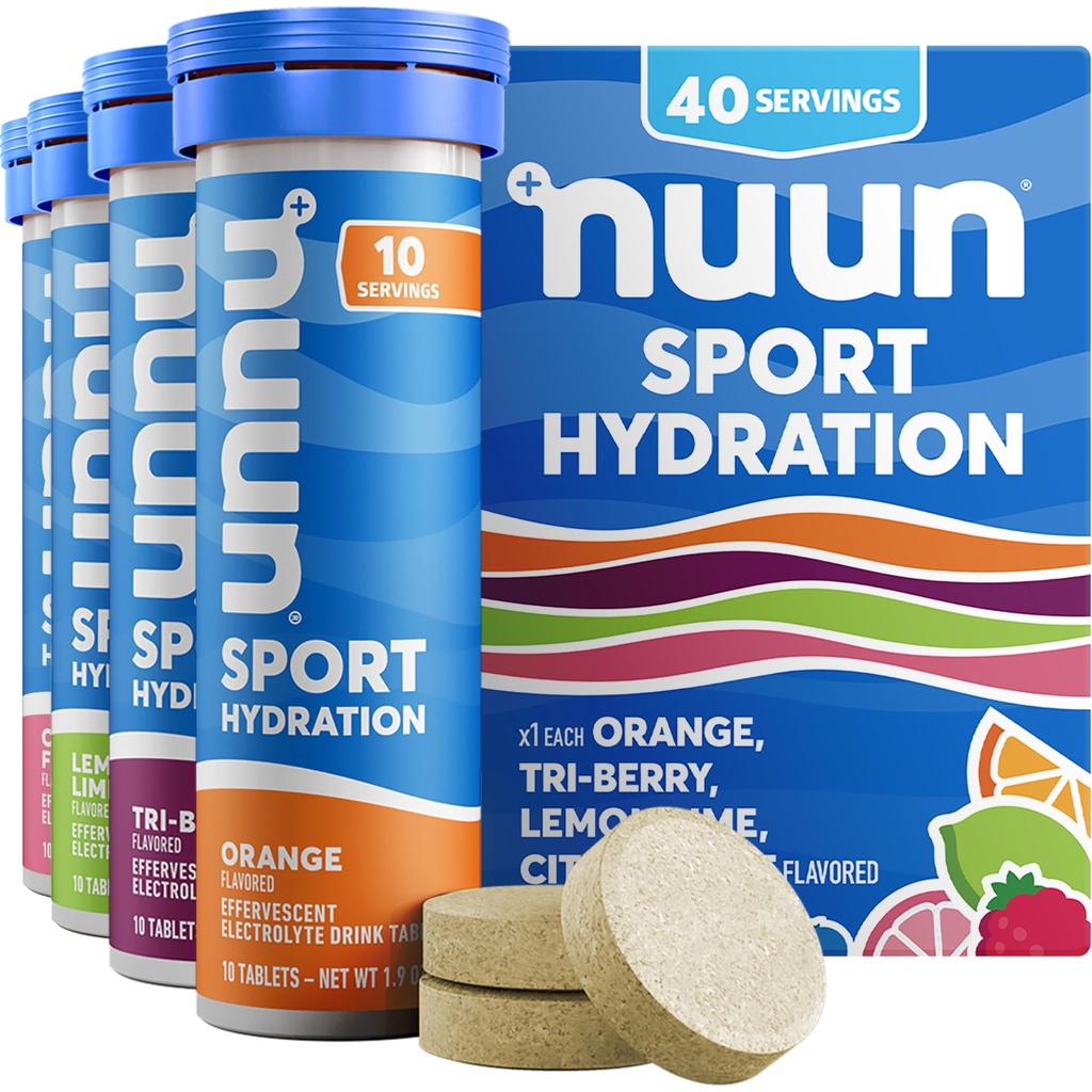 Nuun Sport Ηλεκτρολυτικά Δισκία με Μαγνήσιο, Ασβέστιο, Κάλιο, Χλωριούχο & Νάτριο, Χωρίς Γλουτένη & Vegan, Μικτές Γεύσεις, 4 Συσκευασία (40 Μερίδες Σύνολο)