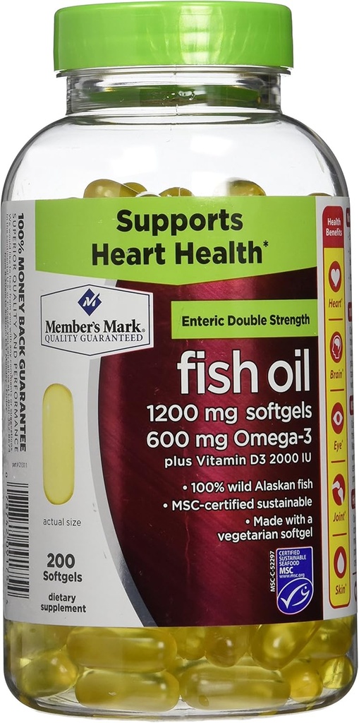 Μέλη Mark Double Strength Fish Oil με D3 - 200 ct.