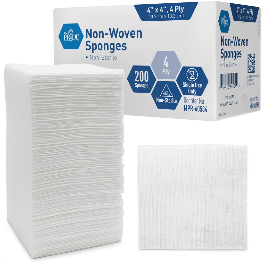 MED PRIDE Μη-Woven μη-στερεά χειρουργικά σφουγγάρια 200 Pack, 4in X 4in 4-Ply Gauze Pads για πρώτες βοήθειες φροντίδα τραύματος