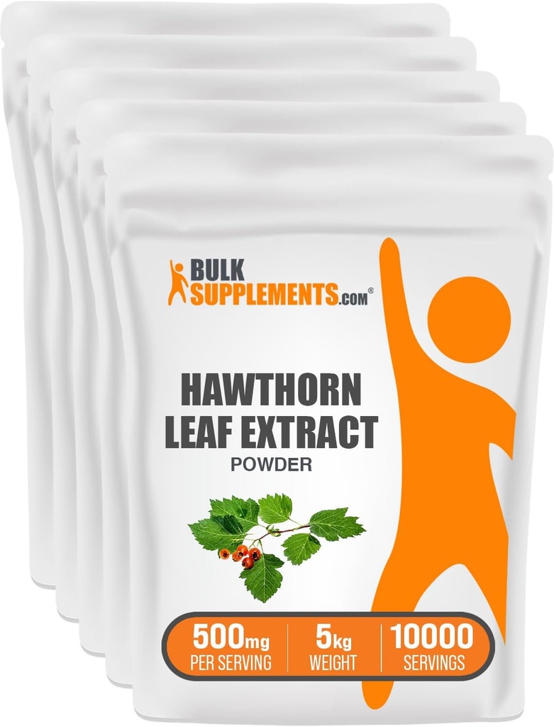 BulkSupplements.com Hawthorn Leaf Extract Powder - Hawthorn Leaf Supplement - Συμπλήρωμα βοτάνων, Vegan & Gluten Free, 500mg ανά Σερβίρισμα, 5kg (11 λίβρες) (Pack of 5)