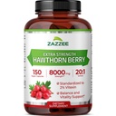 Zazzee Extra Strength Hawthorn Berry 20:1 Extract, 8000 mg Δύναμη, 2% Βιτεξίνη, 150 κάψουλες Vegan, 5 μήνες προσφοράς, συμπυκνωμένο και τυποποιημένο εκχύλισμα 20X, μη GMO και όλα-φυσικά