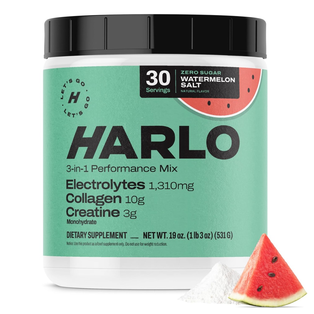 Harlo - Αλάτι καρπουζιού Ηλεκτρολυτικό ποτό Mix w/Bovine Collagen & Creatine - Createine Monohydrate Powder - Energy Drink Powder - Pre Workout Powder - Sugar Free Energy Drinks - Post Workout Recovery