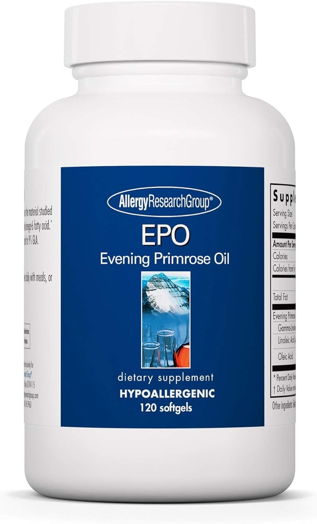 Ομάδα Έρευνας Αλλεργίας EPO - Evening Primrose Oil for Men & Women, for Dry Eyes, Omega-6, GLA Gamma-Linolenic Acid, 500mg Συμπλήρωμα - 120 Count