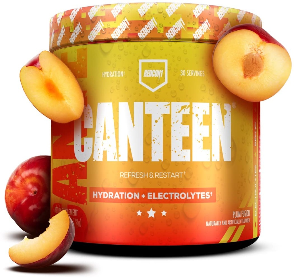 REDCON1 Canteen Hydration + Electrolytes, Plum Fusion - Ηλεκτρολύτη Drink Powder με Β Βιταμίνες + Ορυκτά για Ανάκτηση - Καρύδα Νερό Σκόνη & Υαλουρονικό Οξύ για Ενυδάτωση (30)