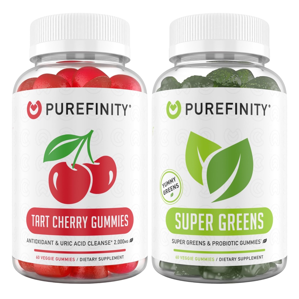 PUREFINITY Tart Cherry and Super Greens Gummies Bundle (Ουρικό οξύ Flush & Καθαρίστε με το καθημερινό σας πράσινο)