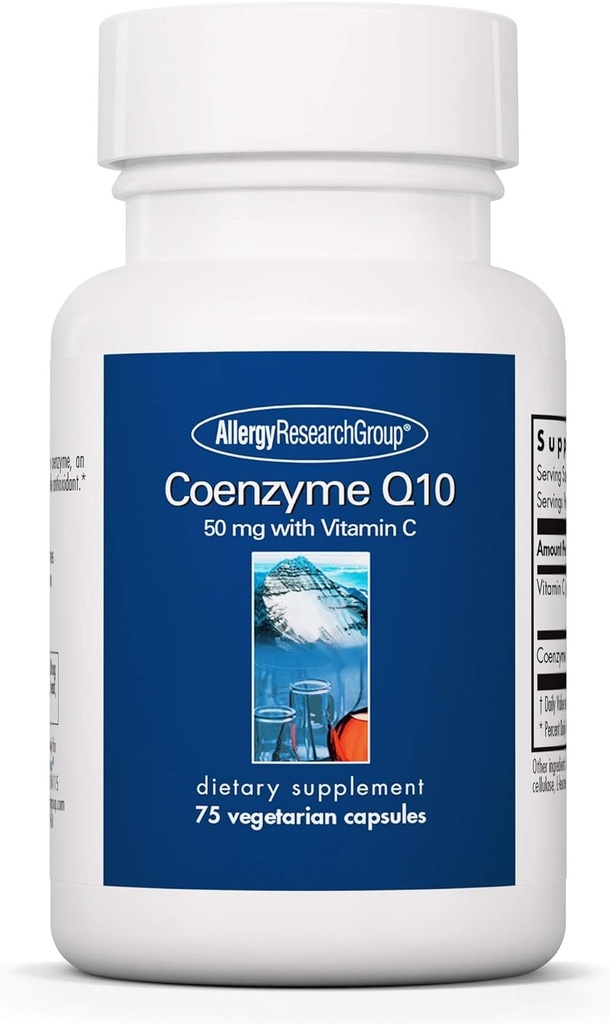 Allergy Research Group Coenzyme Q10 Supplement - με βιταμίνη C, Heart Health, CoQ10 50mg, Ubiquinol, Antioxidant, Vegetarian Capsles - 75 Count