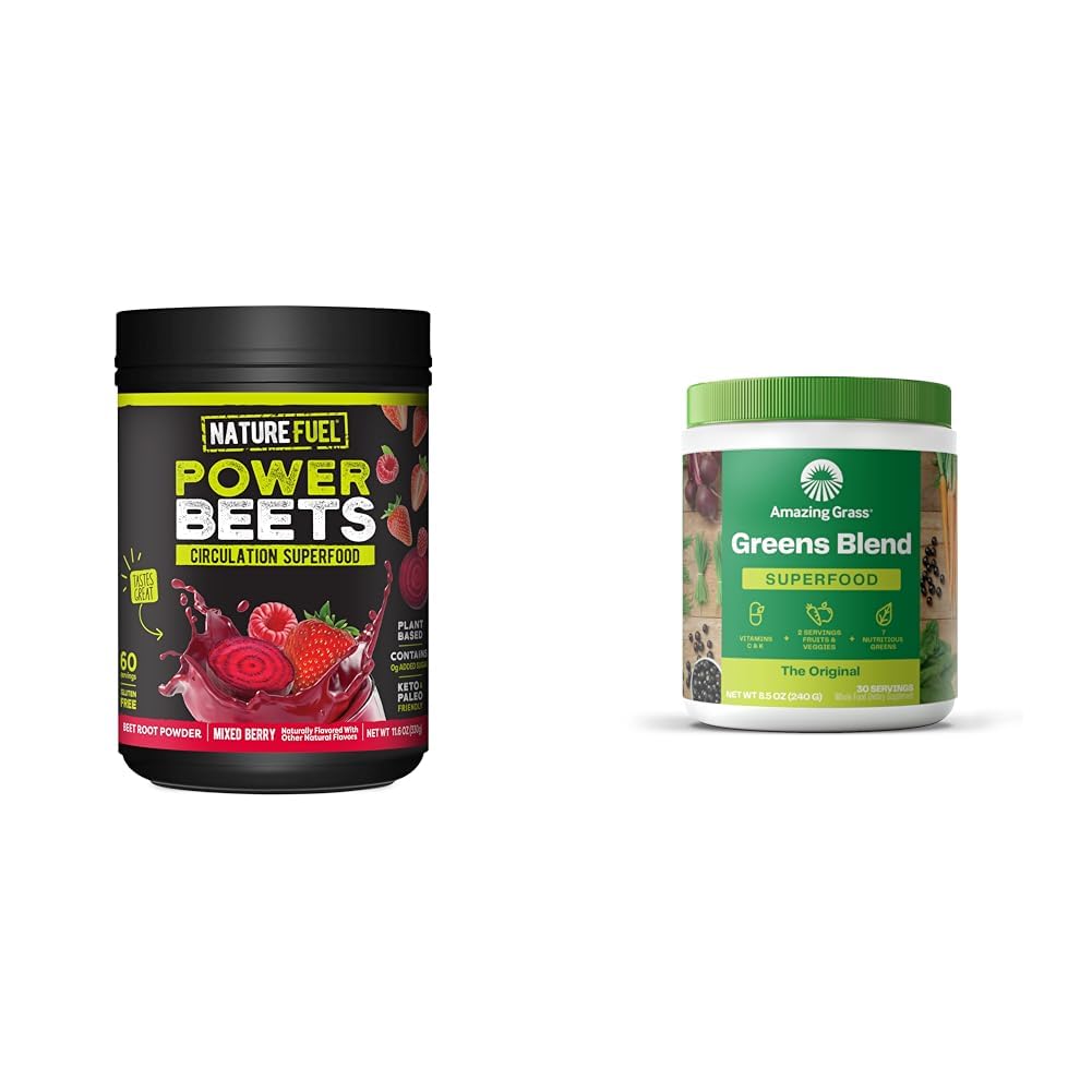 Nature Fuel Power Beets Powder, Delicious Acai Berry Ρόδι, συμπυκνωμένο & εκπληκτικό Grass Greens Blend Superfood: Super Greens Powder Smoothie Mix for Boost Energy