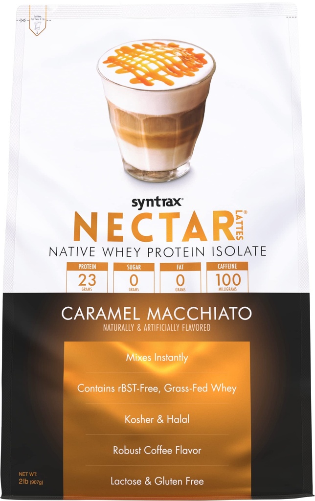 Nectar Lattes, Isolate πρωτεΐνης ορού γάλακτος, Caramel Macchiato, 2 lb