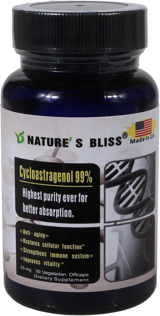 Nature'sbliss Κυκλοαστραγενόλη 25mg 99%,Συμπληρώματα Telomere, εκχύλισμα ρίζας Astragalus, συμπλήρωμα κατά της γήρανσης, Made in USA, Immunity Boost, Stomach Acid Protected, Super Absorption, 30 Κάψουλες