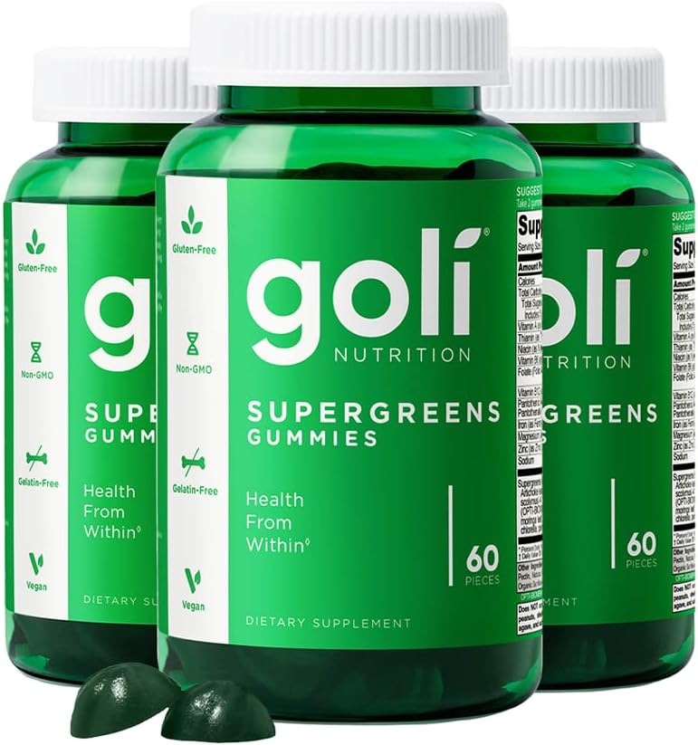 Goli SuperGreen Vitamin Gummy - 180 Count - Ουσιώδεις Βιταμίνες και Ορυκτά - Φυτικά, Vegan, Χωρίς Γλουτένη & Ζελατίνη Δωρεάν - Υγεία από Εντός, Συσκευασία των 3